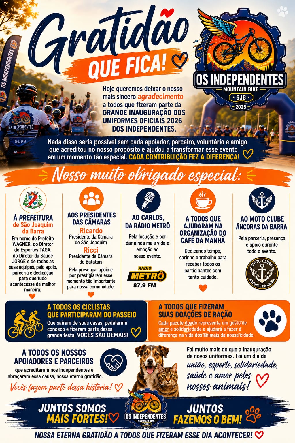 Gratidão que fica - agradecimento do Grupo Independentes a todos que fizeram parte da Grande Inauguração dos Uniformes Oficiais 2026
